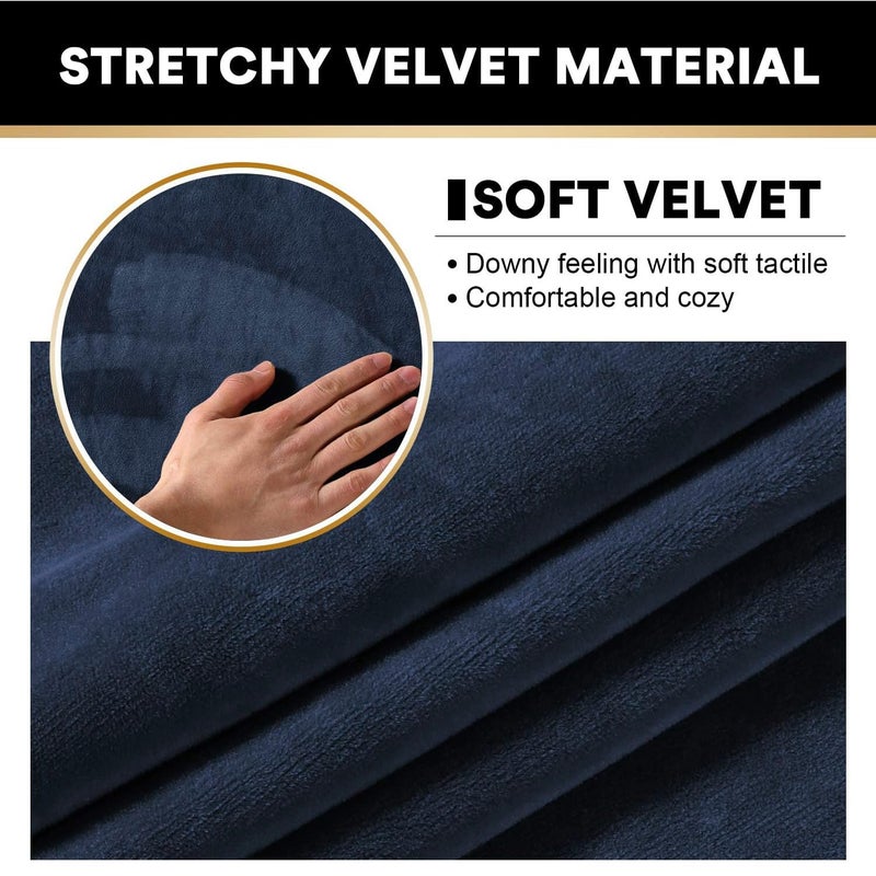 PrinceDeco Velvet Couch Covers for Sofa Soft 4 Pieces Couch Covers for 3 Cushion Couch Sofa Pet Friendly Furniture Protector with Non Slip Elastic Bottom Width Up to 90 Inch (Large, Navy) - Image 4